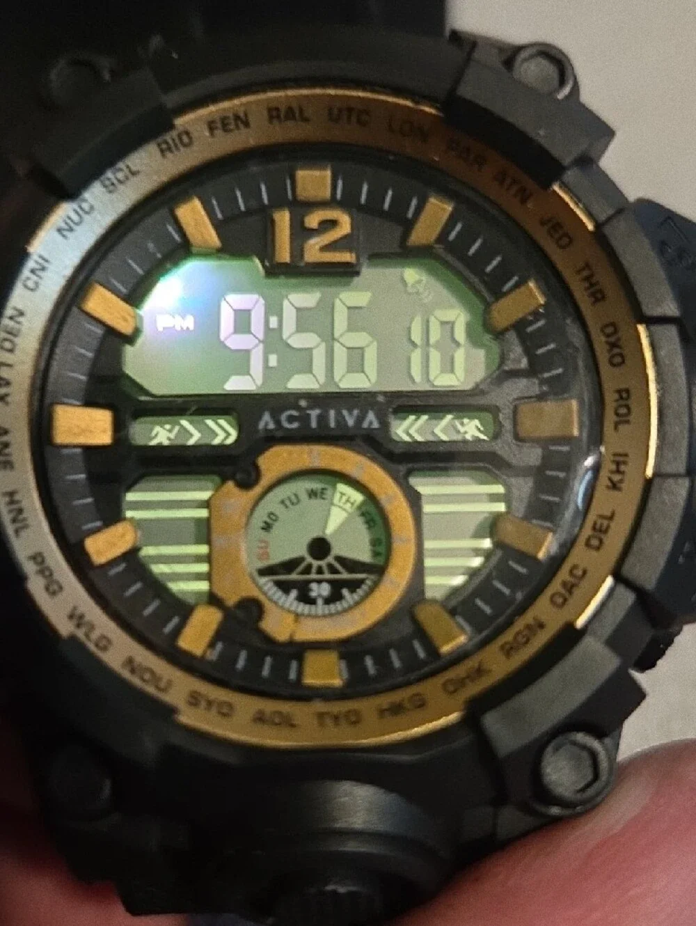Ativa Black Watch with Gold Accents and Green Backlight
